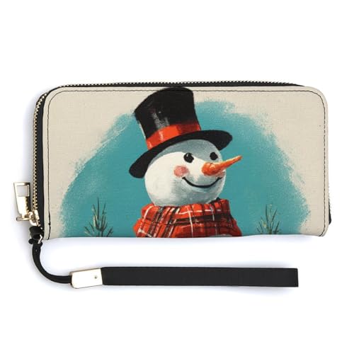 Jubonexis Retro-Weihnachts-Schneemann-PU-Leder-Clutch, lang, Bifold Wallet, Münzgeldbörse, Kreditkartenetui, langlebiger Kartenhalter, Geldaufbewahrung für Damen und Herren von Jubonexis