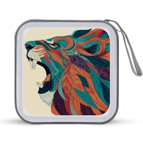 Jubonexis Roaring Lion's Head Abstrakte CD-Hülle, DVD-Aufbewahrung, tragbar, für Auto, Zuhause, Reisen von Jubonexis