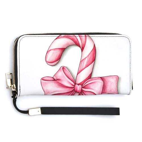 Jubonexis Rosa Weihnachten Candy Cane PU Leder Clutch Lange Bifold Wallet Münzgeldbörse Kreditkartenetui Langlebig Kartenhalter Geld Aufbewahrung für Damen Herren von Jubonexis