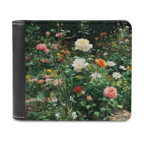 Jubonexis Roses and White Flowers Garden Soft PU Leather Bifold Wallet, Coin Purse Credit Pass Case, Durable Card Holder Slim Billfold for Men Woman Money Storage von Jubonexis