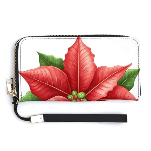 Jubonexis Rote Weihnachtsstern-Blume, Weihnachten, PU-Leder, Clutch, lang, Bifold Wallet, Münzgeldbörse, Kreditkartenetui, robuster Kartenhalter, Geldaufbewahrung für Damen und Herren von Jubonexis