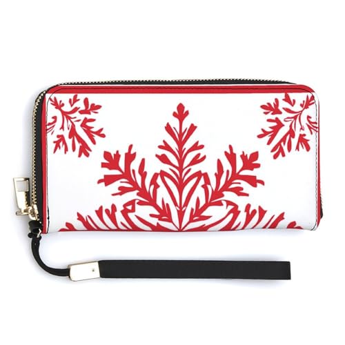Jubonexis Rote rechteckige Schneeflocke Weihnachten PU Leder Clutch Lange Bifold Wallet Münzgeldbörse Kreditkartenetui Langlebig Kartenhalter Geld Aufbewahrung für Damen Herren von Jubonexis