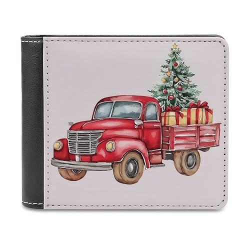 Jubonexis Rotes Weihnachts-Truck, weiches PU-Leder, Bifold Wallet, Münzgeldbörse, Kreditkartenetui, langlebig, Kartenhalter, schlanke Geldscheinfach für Männer und Frauen von Jubonexis