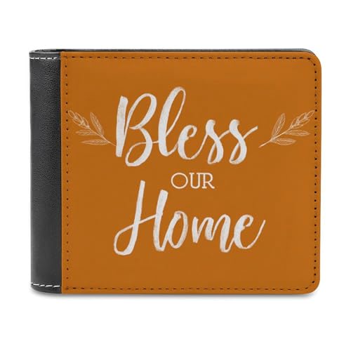 Jubonexis Rustic Bless Our Home on Orange Soft PU Leather Bifold Wallet, Coin Purse Credit Pass Case, Durable Card Holder Slim Billfold for Men Woman Money Storage von Jubonexis