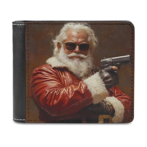 Jubonexis Santa Claus Spy Vintage Soft PU Leder Bifold Wallet Coin Purse Credit Pass Case Durable Card Holder Slim Billfold for Men Woman Money Storage von Jubonexis