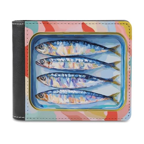 Jubonexis Sardines in Tins Vintage Soft PU Leder Bifold Wallet Coin Purse Credit Pass Case, Durable Card Holder Slim Billfold for Men Woman Money Storage von Jubonexis