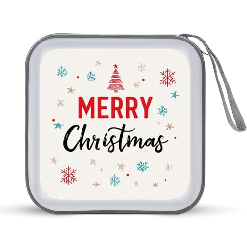 Jubonexis Schneeflocken Frohe Weihnachten Einfache CD-Hülle DVD Aufbewahrungstasche Tragbar für Auto Zuhause Reisen von Jubonexis