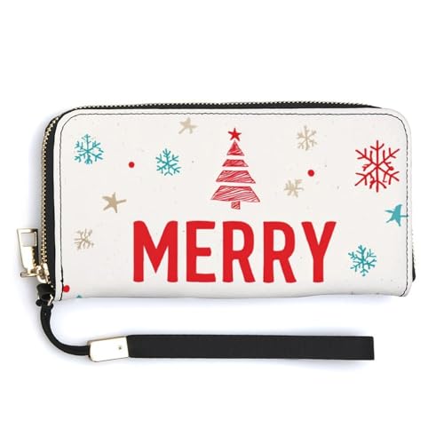Jubonexis Schneeflocken Frohe Weihnachten Einfache PU Leder Clutch Lange Bifold Wallet Münzgeldbörse Kreditkartenetui Langlebig Kartenhalter Geld Aufbewahrung für Damen Herren von Jubonexis