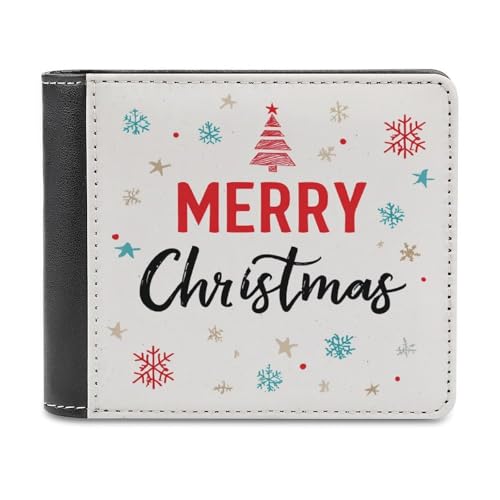 Jubonexis Schneeflocken Frohe Weihnachten Einfaches, weiches PU-Leder, Bifold Wallet, Münzgeldbörse, Kreditkartenetui, langlebig, Kartenhalter, schlanke Geldscheinfach für Männer und Frauen von Jubonexis