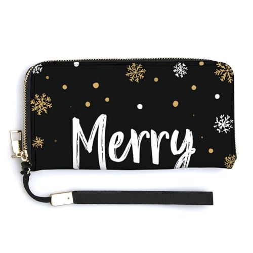 Jubonexis Schneeflocken Frohe Weihnachten PU Leder Clutch Lange Bifold Wallet Münzgeldbörse Kreditkartenetui Langlebig Kartenhalter Geld Aufbewahrung für Damen Herren von Jubonexis