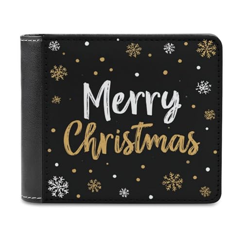 Jubonexis Schneeflocken Frohe Weihnachten Weiches PU-Leder Bifold Wallet Münzgeldbörse Kreditkartenetui Langlebig Kartenhalter Slim Billfold für Männer Frauen Geld Aufbewahrung von Jubonexis