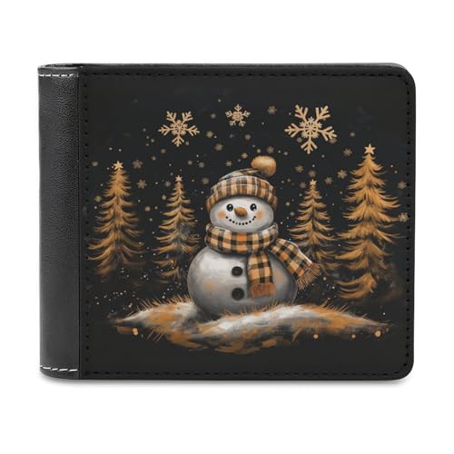 Jubonexis Schneemann mit Schal, Weihnachtsbäume, weiches PU-Leder, Bifold Wallet, Münzgeldbörse, Kreditkartenetui, langlebig, Kartenhalter, schlanke Geldscheinfach für Männer und Frauen von Jubonexis