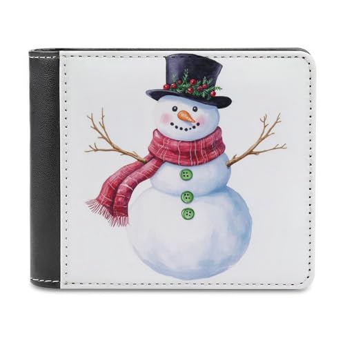 Jubonexis Schneemann mit schwarzem Zylinderhut und rotem Schal, weiches PU-Leder, Bifold Wallet, Münzgeldbörse, Kreditkartenetui, robuster Kartenhalter, schlanke Geldscheinfach für Männer und Frauen von Jubonexis