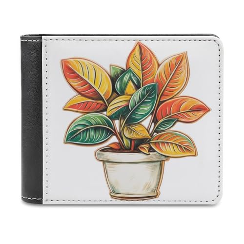 Jubonexis Schöne Blattpflanze im Topf, weiches PU-Leder, Bifold Wallet, Münzgeldbörse, Kreditkartenetui, langlebiger Kartenhalter, schlanke Geldscheinfach für Männer und Frauen von Jubonexis