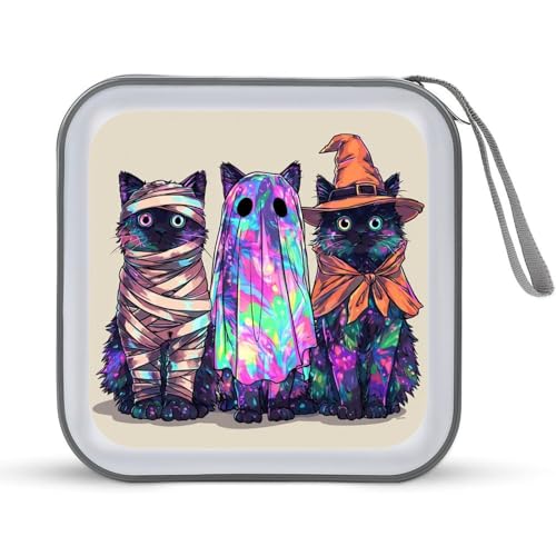 Jubonexis Schwarze Katzen-Halloween-Kostüme, CD-Hülle, DVD-Aufbewahrungstasche, tragbar, für Auto, Zuhause, Reisen Jubonexis Schwarze Katzen-Halloween-Kostüme, CD-Hülle, DVD-Aufbewahrungstasche, tragbar, für Auto, Zuhause, Reisen von Jubonexis