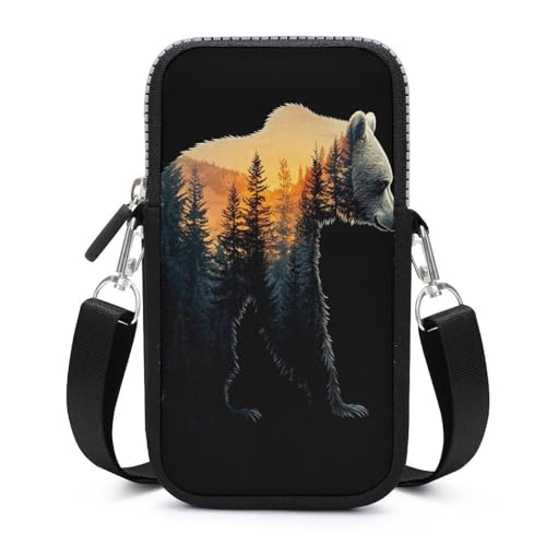 Jubonexis Silhouette von Bär mit Wald Crossbody Handytasche Smartphonetasche mit verstellbarem Riemen von Jubonexis