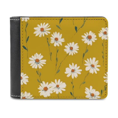 Jubonexis Simple Folk Daisies Burnt Yellow Retro Soft PU Leather Bifold Wallet Coin Purse Credit Pass Case, Durable Card Holder Slim Billfold for Men Woman Money Storage von Jubonexis