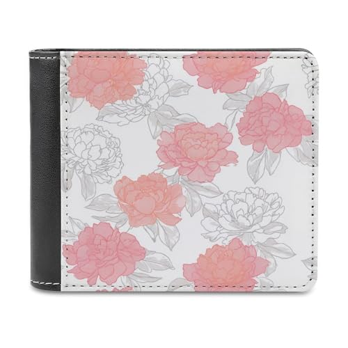 Jubonexis Simple Line Drawings of Peonies Soft PU Leather Bifold Wallet, Coin Purse Credit Pass Case, Durable Card Holder Slim Billfold for Men Woman Money Storage von Jubonexis