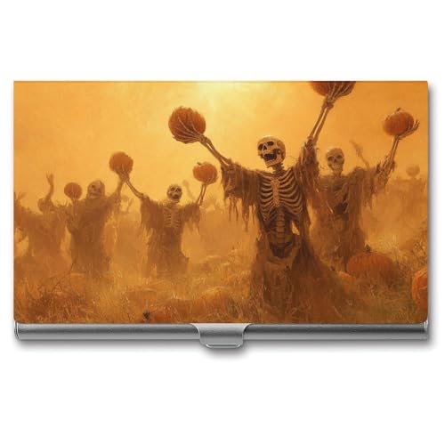 Jubonexis Skeletons Dancing in The Pumpkin Patch Visitenkartenhalter Pocket Slim Metall Visitenkartenetui für Damen Herren von Jubonexis