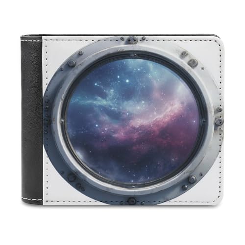 Jubonexis Space Planet Earth Spaceship Window Soft PU Leather Bifold Wallet, Coin Purse Credit Pass Case, Durable Card Holder Slim Billfold for Men Woman Money Storage von Jubonexis