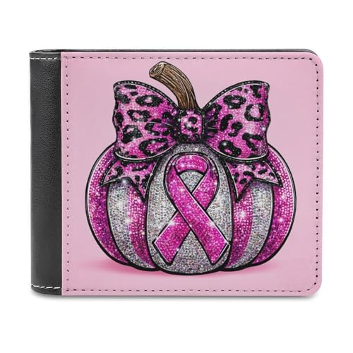 Jubonexis Sparkling Pumpkin Pink Awareness Ribbon Soft PU Leather Bifold Wallet, Coin Purse Credit Pass Case, Durable Card Holder Slim Billfold for Men Woman Money Storage von Jubonexis