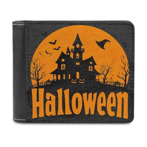 Jubonexis Spooky Halloween Old Haunted House Pumpkins Soft PU Leather Bifold Wallet, Coin Purse Credit Pass Case, Durable Card Holder Slim Billfold for Men Woman Money Storage von Jubonexis