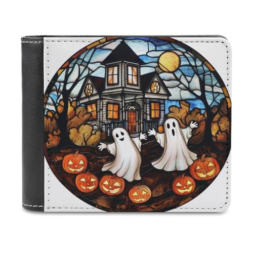 Jubonexis Spooky Haunted House Pumpkins Ghost Soft PU Leather Bifold Wallet, Coin Purse Credit Pass Case, Durable Card Holder Slim Billfold for Men Woman Money Storage von Jubonexis