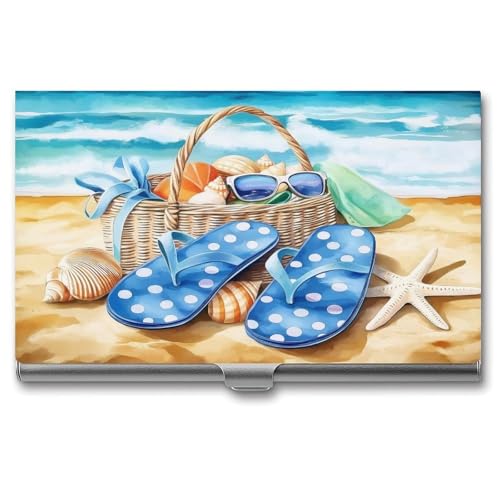 Jubonexis Strandtasche mit Sonnenbrille Muscheln Seestern Visitenkartenhalter Tasche Slim Metall Visitenkartenetui für Damen Herren von Jubonexis