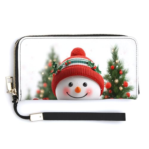Jubonexis Süßer lächelnder Schneemann Weihnachten PU Leder Clutch Lange Bifold Wallet Münzgeldbörse Kreditkartenetui Langlebig Kartenhalter Geld Aufbewahrung für Damen Herren von Jubonexis