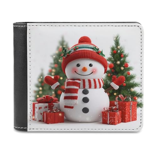 Jubonexis Süßer lächelnder Schneemann Weihnachten weiches PU-Leder Bifold Wallet Münzgeldbörse Kreditkartenetui Durable Kartenhalter Slim Billfold für Männer Frauen Geld Aufbewahrung von Jubonexis