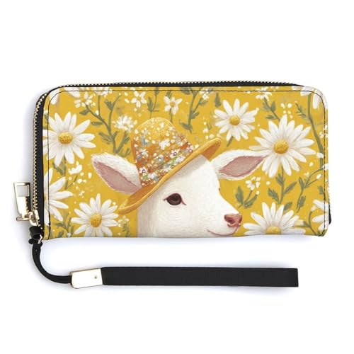 Jubonexis Süßes Weihnachts-Hirsch-weißes Gänseblümchen-Blumen-PU-Leder, Clutch, lange Faltbörse, Münzgeldbörse, Kreditkartenetui, langlebiger Kartenhalter, Geldaufbewahrung für Damen und Herren von Jubonexis