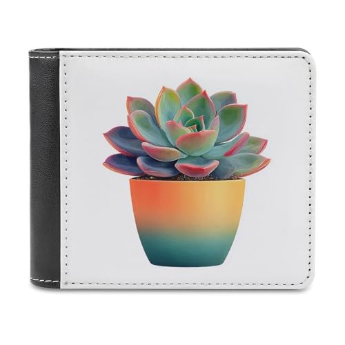 Jubonexis Sukkulente auf buntem Topf, weiches PU-Leder, Faltbörse, Münzgeldbörse, Kreditkartenetui, robuster Kartenhalter, schlanke Geldscheinfach für Männer und Frauen Jubonexis Sukkulente auf buntem Topf, weiches PU-Leder, Faltbörse, Münzgeldbörse, Kreditkartenetui, robuster Kartenhalter, schlanke Geldscheinfach für Männer und Frauen von Jubonexis