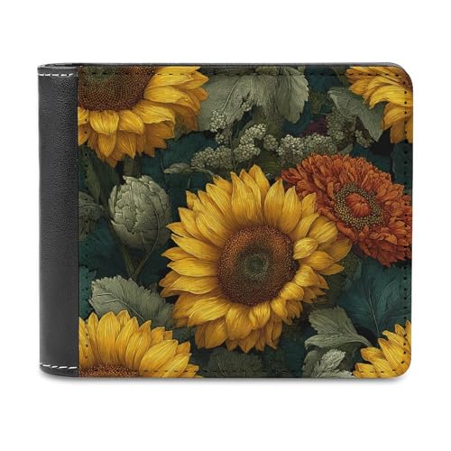 Jubonexis Sunflowers Botanical Vintage Floral Soft PU Leather Bifold Wallet, Coin Purse Credit Pass Case, Durable Card Holder Slim Billfold for Men Woman Money Storage von Jubonexis