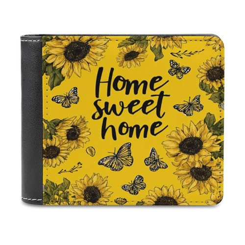Jubonexis Sunflowers Butterflies Home Sweet Home Soft PU Leather Bifold Wallet, Coin Purse Credit Pass Case, Durable Card Holder Slim Billfold for Men Woman Money Storage von Jubonexis