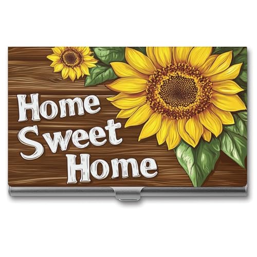 Jubonexis Sunflowers and Home Sweet Home Visitenkartenhalter, Tasche, schlankes Metall-Visitenkartenetui für Damen und Herren von Jubonexis