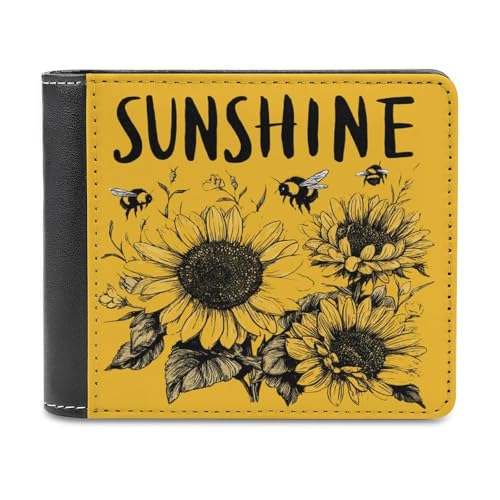 Jubonexis Sunshine on Yellow Sunflower Cartoon Soft PU Leather Bifold Wallet, Coin Purse Credit Pass Case, Durable Card Holder Slim Billfold for Men Woman Money Storage von Jubonexis