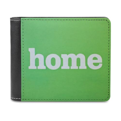 Jubonexis Text Home on Light Solid Green Soft PU Leather Bifold Wallet, Coin Purse Credit Pass Case, Durable Card Holder Slim Billfold for Men Woman Money Storage von Jubonexis