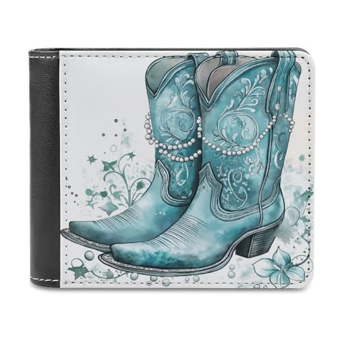 Jubonexis Türkise Cowgirl-Stiefel, weiches PU-Leder, Bifold Wallet, Münzgeldbörse, Kreditkartenetui, robuster Kartenhalter, schlanke Geldscheinfach für Männer und Frauen von Jubonexis