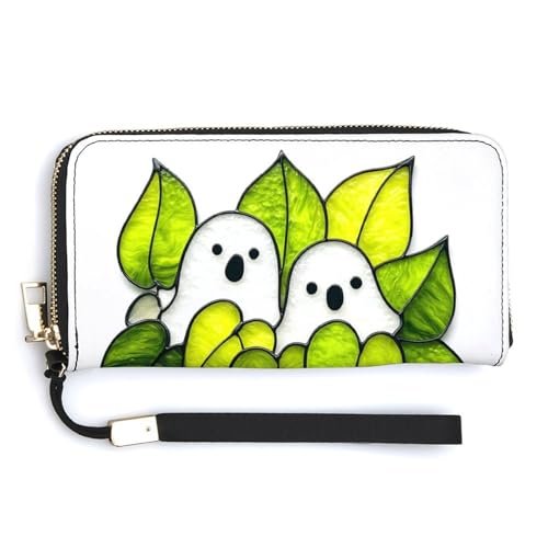 Jubonexis Two Ghosts Inside Plant Pot PU Leather Clutch Long Bifold Wallet, Coin Purse Credit Pass Case, Durable Card Holder Money Storage for Women Men von Jubonexis