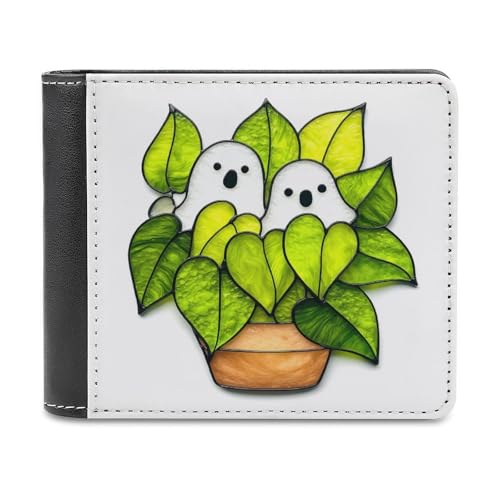 Jubonexis Two Ghosts Inside Plant Pot Soft PU Leather Bifold Wallet, Coin Purse Credit Pass Case, Durable Card Holder Slim Billfold for Men Woman Money Storage von Jubonexis