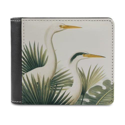 Jubonexis Two Herons Palmetto Leaves Minimalism Soft PU Leather Bifold Wallet, Coin Purse Credit Pass Case, Durable Card Holder Slim Billfold for Men Woman Money Storage von Jubonexis