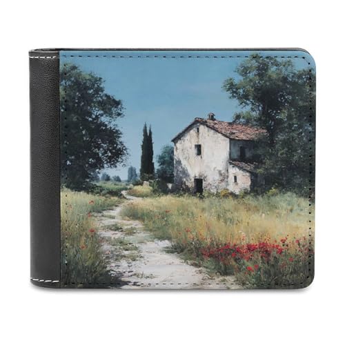 Jubonexis Vintage Old Farmhouse Vineyards and Trees Soft PU Leather Bifold Wallet, Coin Purse Credit Pass Case, Durable Card Holder Slim Billfold for Men Woman Money Storage von Jubonexis