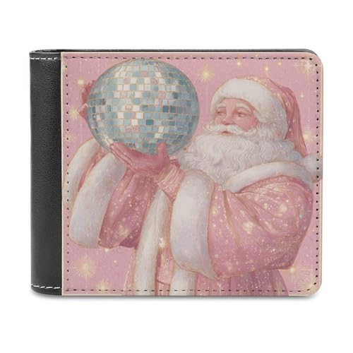 Jubonexis Vintage Santa Claus Holding Disco Ball Soft PU Leder Bifold Wallet Coin Purse Credit Pass Case Durable Card Holder Slim Billfold for Men Woman Money Storage von Jubonexis