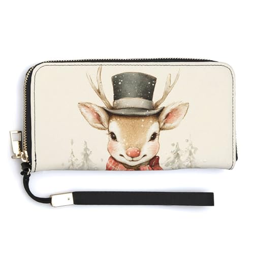 Jubonexis Vintage Weihnachten Rentier Let It Snow PU Leder Clutch Lange Bifold Wallet Münzgeldbörse Kreditkartenetui Langlebig Kartenhalter Geld Aufbewahrung für Damen Herren von Jubonexis