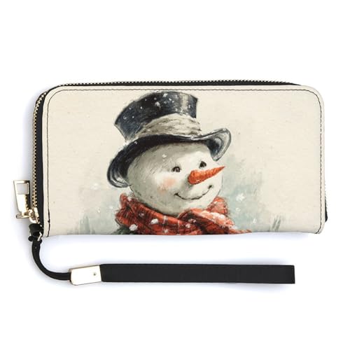 Jubonexis Vintage Weihnachten Schneemann Let It Snow PU Leder Clutch Lange Bifold Wallet Münzgeldbörse Kreditkartenetui Langlebig Kartenhalter Geld Aufbewahrung für Damen Herren von Jubonexis