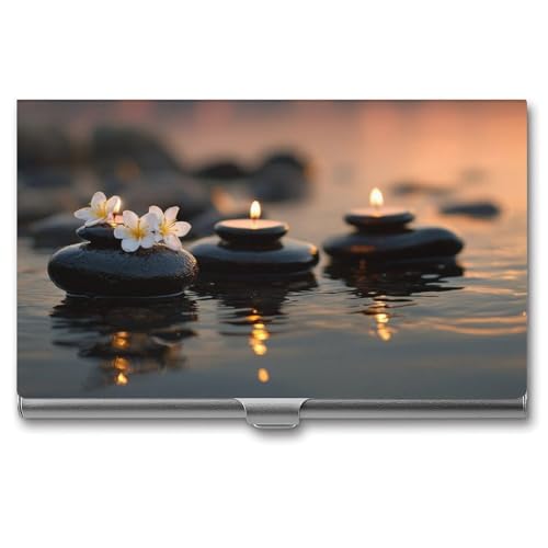 Jubonexis Visitenkartenetui für Kerzen mit weißen Blumen, schlankes Metall-Visitenkartenetui für Damen und Herren von Jubonexis