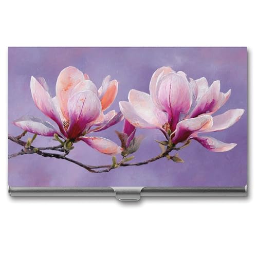Jubonexis Visitenkartenetui mit Magnolien-Blumen, schmal, Metall, für Damen und Herren von Jubonexis