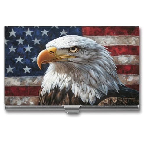 Jubonexis Visitenkartenetui mit amerikanischer Flagge und Adler, schlankes Metall-Visitenkartenetui für Damen und Herren von Jubonexis