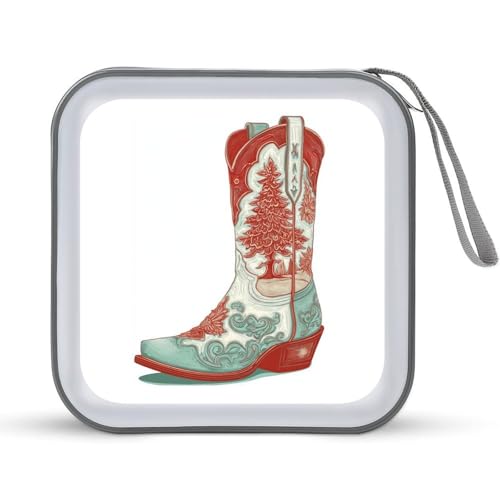 Jubonexis Weihnachts-Cowboystiefel mit Baum, CD-Hülle, DVD-Aufbewahrung, tragbar, für Auto, Zuhause, Reisen von Jubonexis