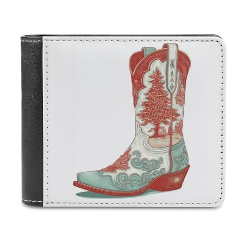 Jubonexis Weihnachts-Cowboystiefel mit Baum, weiches PU-Leder, Bifold Wallet, Münzgeldbörse, Kreditkartenetui, robuster Kartenhalter, schlanke Geldscheinfach für Männer und Frauen von Jubonexis
